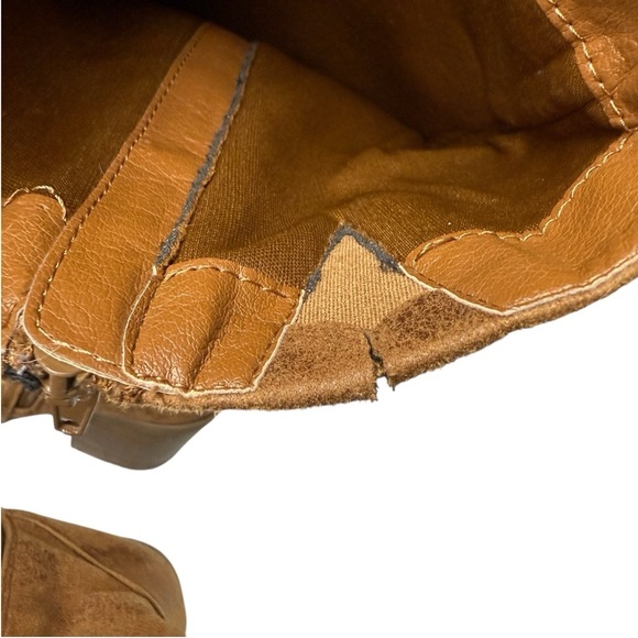 Ruff Hewn Boots 3” Block Heel Knee High Zip Close Tan Faux Leather 90s Y2K Club - Picture 6 of 10